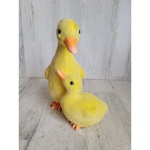 Vintage flocked mama baby duck yellow spring home‎ decor figure unique